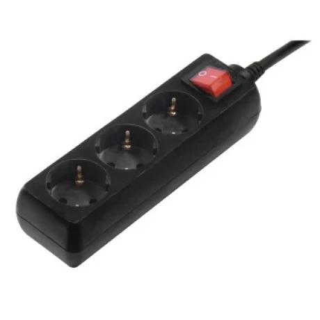 Distribution Panel, 3 sockets, with switch, 1.4 m, black