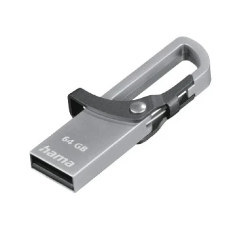 &quot;Hook-Style&quot; USB Flash Drive, USB 2.0, 64 GB, 15 MB/s, grey