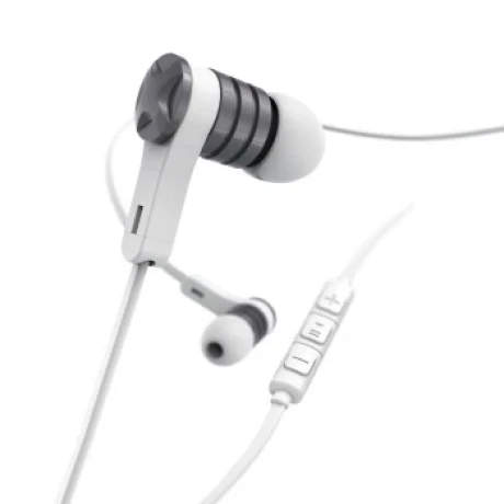 &quot;Intense” headphones, in-ear, microphone, flat ribbon cable, white/grey