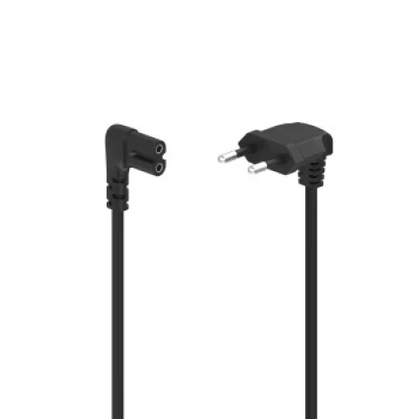 Power Cable, Angled Both Sides, Euro Plug, AC Connector C7, 3 m, black