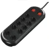 Power Strip, 10-Way, 2 Switches and Overvoltage Protection, black, 2 m