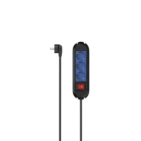 Power Strip, 3-Way, Switch, Wall Mounting, 1.5 m, black/blue