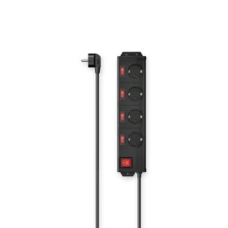 Power Strip, 4-Way, 90°, Individually Switchable, Wall Mounting, 1.4 m, blk
