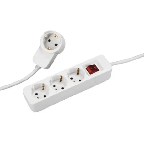 &quot;Powerplug&quot; Power Strip, 3-Way, Additional Socket, Switch, 1.4 m, white
