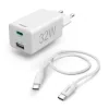 Quick Charger, 1x USB-C, 1x USB-A, PD/Qualcommr, Charging Kit, 32 W, whi