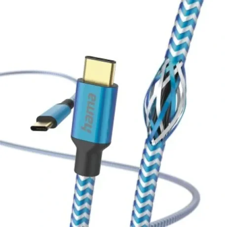 &quot;Reflective&quot; Charging Cable, USB-C - USB-C, 1.5 m, Nylon, blue