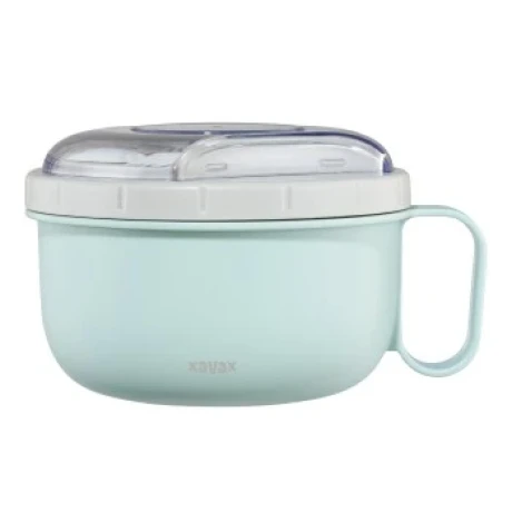 Round Lunch Box, for Microwave, with Cutlery, 1100 ml, pastel blue / grey