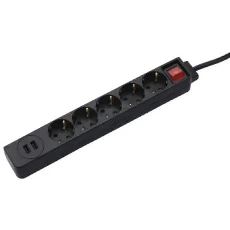 "USB 3.4A" Power Strip, 5-Way, black