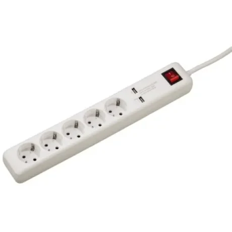 &quot;USB 3A&quot; 5-Way Power Strip, white