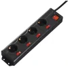 &quot;4+1&quot; Power Strip, 4-Way, individually switchable, black