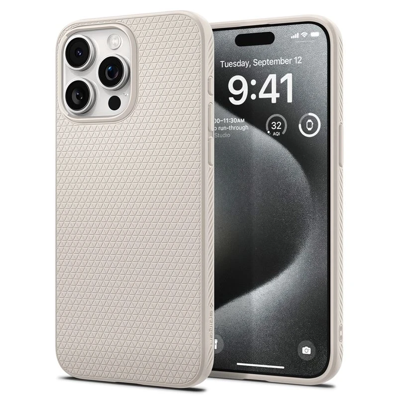 Husa Spigen Liquid Air, pentru iPhone 15 Pro Max - Natural Titanium thumb