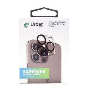 Folie sticla Camera Individual Urban Gadgets Sapphire pentru iPhone 15/15 Plus, Negru