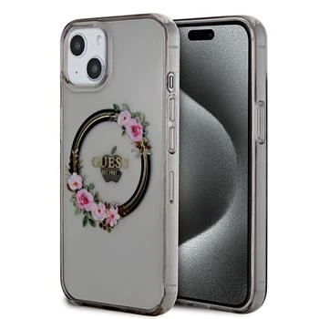 Husa Guess PC/TPU Flowers Ring Glossy Logo MagSafe pentru iPhone 13 thumb