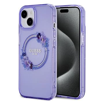 Husa Guess PC/TPU Flowers Ring Glossy Logo MagSafe pentru iPhone 15 thumb
