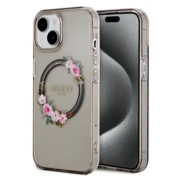 Husa Guess PC/TPU Flowers Ring Glossy Logo MagSafe pentru iPhone 15 thumb