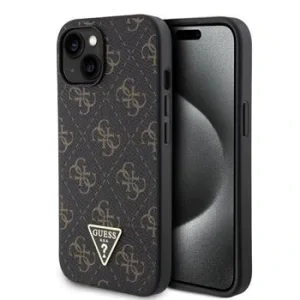 Husa Guess PU Leather 4G Triangle Metal Logo pentru iPhone 15