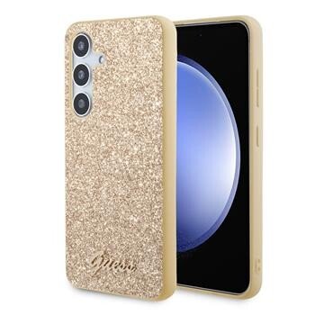 Husa Guess PC/TPU Glitter Flakes Metal Logo pentru Samsung Galaxy S24 Gold thumb