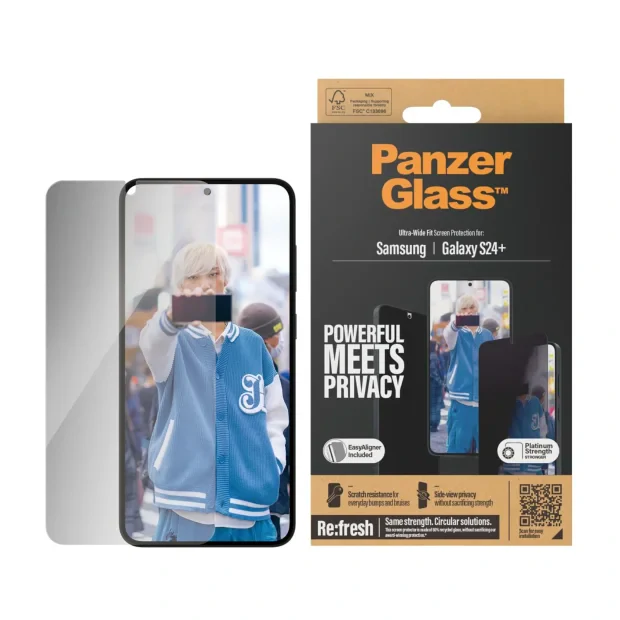 Folie Sticla Privacy PanzerGlass UWF pentru Samsung Galaxy S24 Plus cu aplicator, Negru