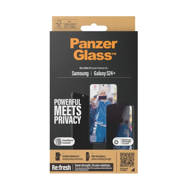 Folie Sticla Privacy PanzerGlass UWF pentru Samsung Galaxy S24 Plus cu aplicator, Negru