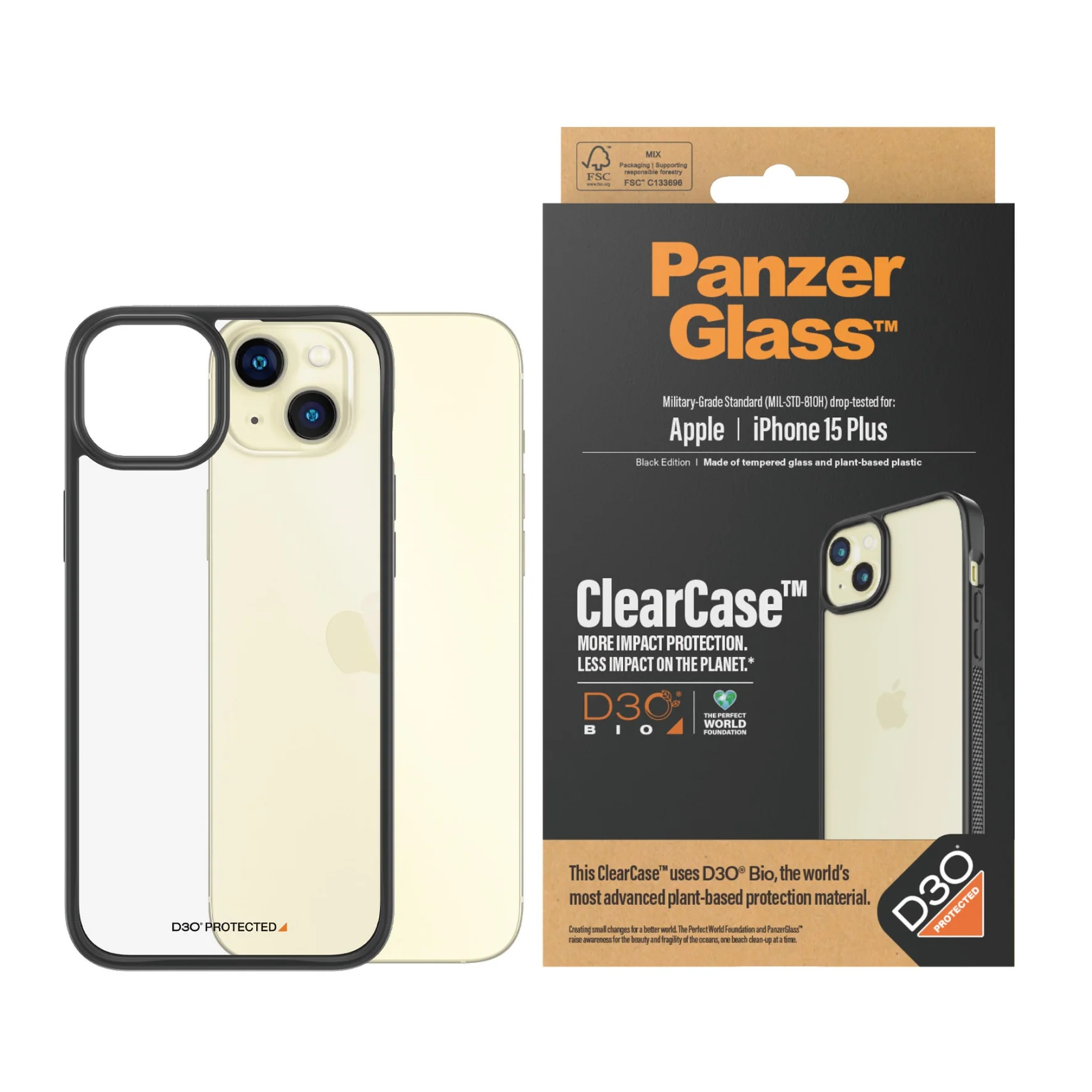 Husa Spate Panzer D30 Clear Case pentru iPhone 15 Plus, Negru thumb