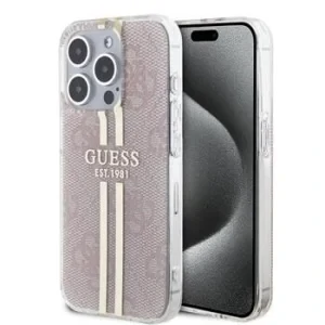 Husa Guess IML 4G Gold Stripe pentru iPhone 15 Pro Roz