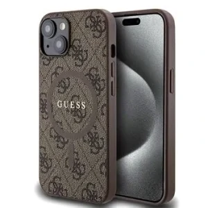 Husa Guess PU Leather 4G Colored Ring MagSafe pentru iPhone 14 Maro