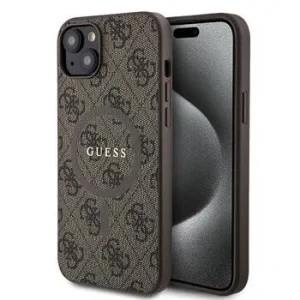 Husa Guess PU Leather 4G Colored Ring MagSafe pentru iPhone 15 Plus Maro