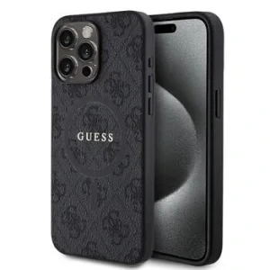 Husa Guess PU Leather 4G Colored Ring MagSafe pentru iPhone 15 Pro Negru