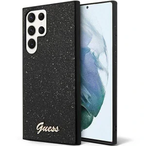 Husa Guess PC/TPU Glitter Flakes Metal Logo pentru Samsung Galaxy S24 Ultra Negru