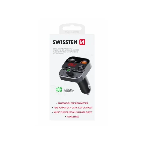 Transmitator FM Swissten Bluetooth + Incarcator Auto 2xUsb Negru