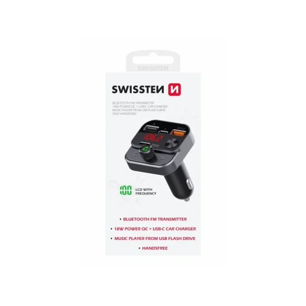 Transmitator FM Swissten Bluetooth + Incarcator Auto 2xUsb Negru