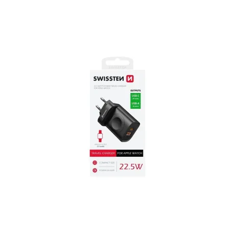 Incarcator Retea Swissten 20W 1XUsb-A 1XUsb-C and iWatch Negru