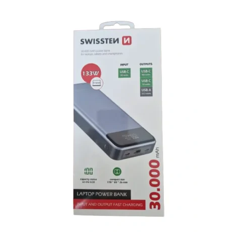 Baterie Externa Swissten 30000mAh, 133W  1xUSB, 2xUSB-C, Negru