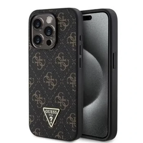 Husa Guess PU Leather 4G Triangle Metal Logo pentru iPhone 15 Pro Black