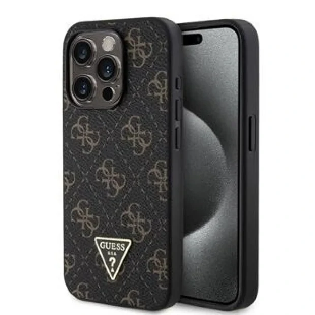 Husa Guess PU Leather 4G Triangle Metal Logo pentru iPhone 15 Pro Black
