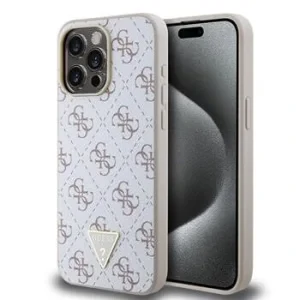 Husa Guess PU Leather 4G Triangle Metal Logo pentru iPhone 15 Pro Max White