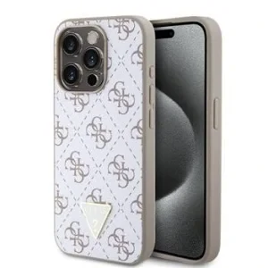 Husa Guess PU Leather 4G Triangle Metal Logo pentru iPhone 15 Pro White