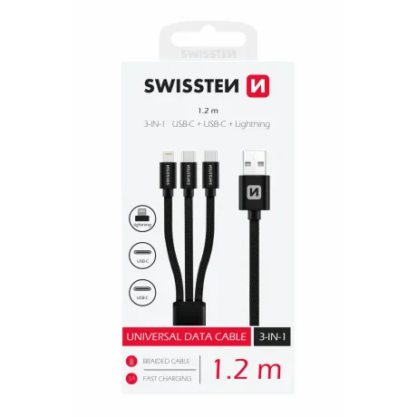 Cablu Date Swissten 3in1 1.2M Textil Negru
