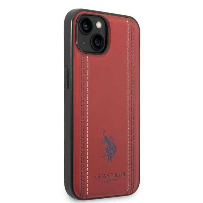 U.S. Polo PU Leather Stitched Lines pentru iPhone 14 Plus Red thumb