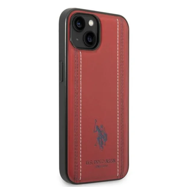 U.S. Polo PU Leather Stitched Lines pentru iPhone 14 Plus Red