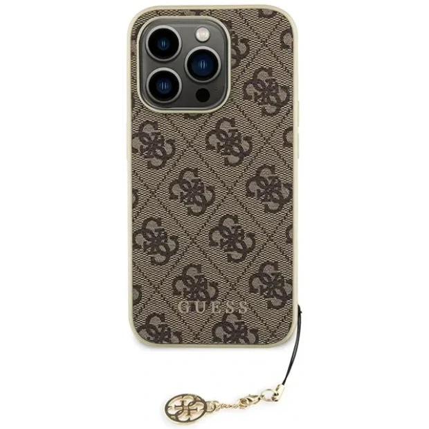 Husa din spate Guess 4G Charms pentru iPhone 15 Pro maro