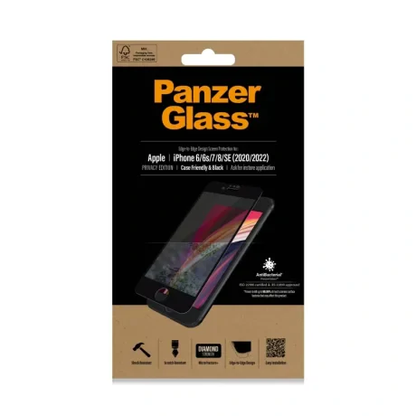 Folie Sticla Privacy PanzerGlass pentru iPhone  6/6S/7/8/SE (2020/2022) Negru