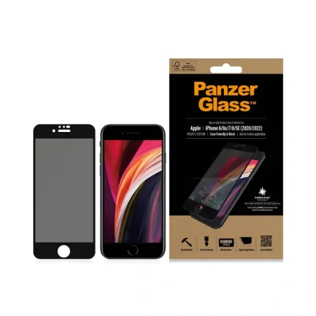 Folie Sticla Privacy PanzerGlass pentru iPhone  6/6S/7/8/SE (2020/2022) Negru