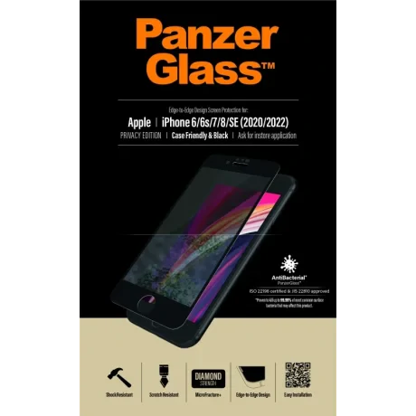Folie Sticla Privacy PanzerGlass pentru iPhone  6/6S/7/8/SE (2020/2022) Negru
