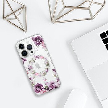 Husa Spate Silicon Tel Protect MagSafe pentru iPhone 14 Pro Max Floral Mov thumb