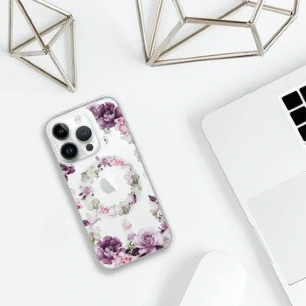 Husa Spate Silicon Tel Protect MagSafe pentru iPhone 14 Pro Max Floral Mov