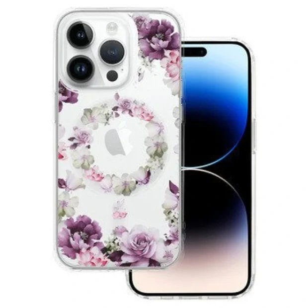 Husa Spate Silicon Tel Protect MagSafe pentru iPhone 14 Pro Max Floral Mov