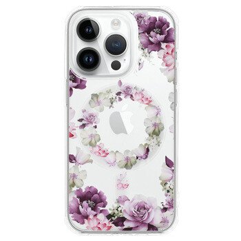 Husa Spate Silicon Tel Protect MagSafe pentru iPhone 14 Pro Max Floral Mov thumb