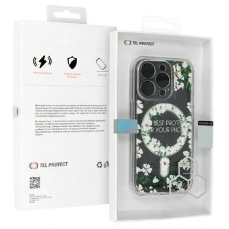 Husa Spate Silicon Tel Protect MagSafe pentru iPhone 15 Floral Verde