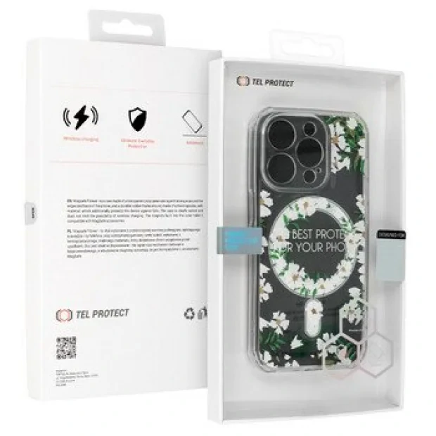 Husa Spate Silicon Tel Protect MagSafe pentru iPhone 15 Floral Verde